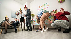As an office party rages on, Tina Fire and Jordi El Nino Polla only have one thing on their mind, making the office beauty Irina Cage their fuck buddy!