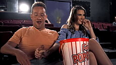 Horny Ashley can't help herself; she starts sucking Van's dick right there in the movie theatre