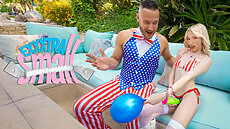 Cecelia is the petite hottie with a luscious body and one mission: preparing the best 4th of July grill party. Her friends told her she needed to get everything ready, decorations, the pool, and even balloons. Cecelia doesn’t care much about it, but she pushes herself to do it in the hopes of learning what the holiday is about. To get into the patriotic vibe, the tiny blonde wears a red, white, and blue attire to celebrate the occasion properly. She still doesn’t quite get into the whole spirit, so Uncle Sam appears to save the day! Determined to help the little girl and get her into the mood, this majestic American Man will spread his liberty all over her in the form of creamy goodness. Nothing shouts freedom more than a nasty fuck sesh, and Mr. America will ensure that Cecelia learns to love the holiday with a glorious fuck fest. When he’s done with her, Cecelia’s pussy will be filled with patriotism!