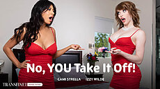 New Transfixed Scene - Cami Strella & Izzy Wilde in No, YOU Take It Off! Upcoming Trans Porn
