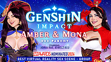 New VR Scene Genshin Impact Porn Parody: Amber & Mona VRConk Jewelz Blu Adria Rae VR Porn