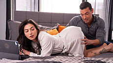 As soon as Ryan  Ryan Driller  heads-out to run some errands, Megan  Megan Mistakes  opens her laptop and proceeds to pleasure herself while watching her favorite porn. Its her dirty little secret and she does this every chance she gets. Ryan forgets his wallet and unexpectedly returns - catching his wife in the act. An unembarrassed and confident Megan draws her husband into her world by letting